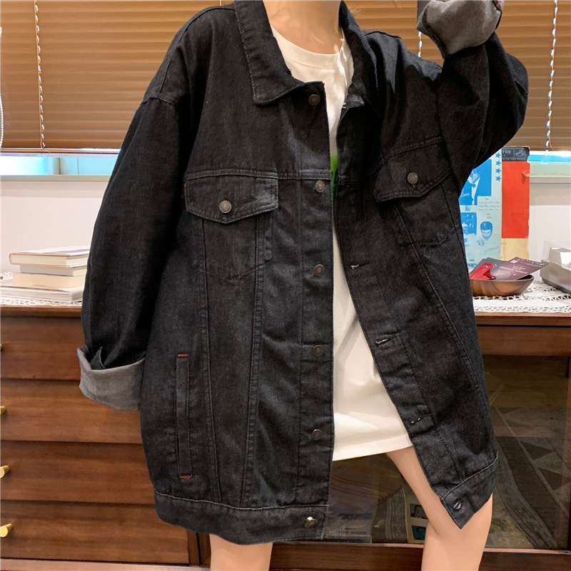 Neuheiten Frühjahr/Herbst 2022: Trendige, lockere Oversize-Jeansjacke im BF-Style mit langen Ärmeln im Retro-Look für Damen_voghion.com