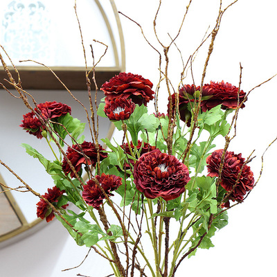 厂价批发精品仿真花家居装饰客厅布置美式假花单支4花仿真车矢菊