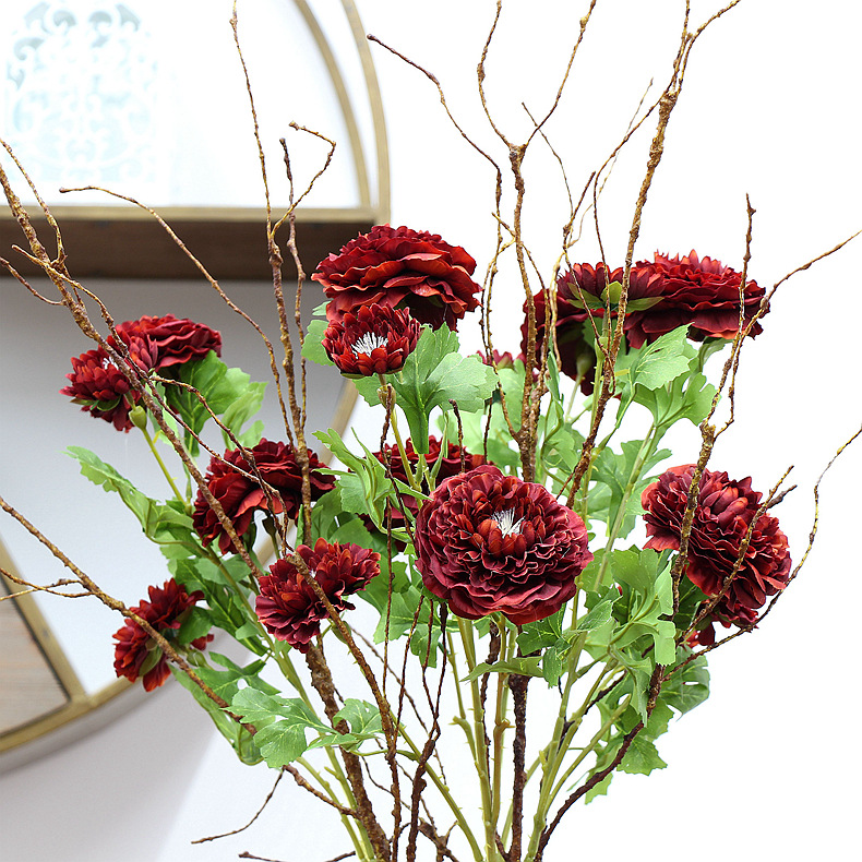 厂价批发精品仿真花家居装饰客厅布置美式假花单支4花仿真车矢菊