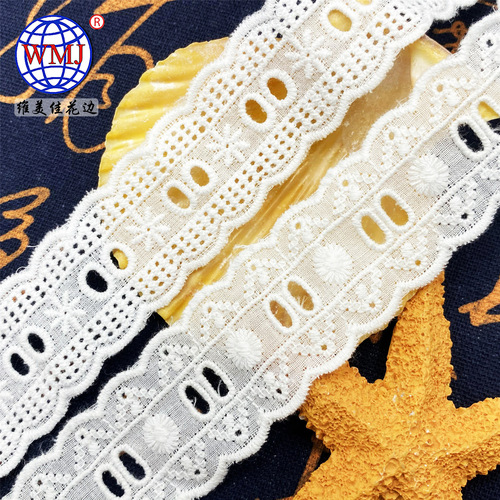 Weimeijia high quality ribbon lace 2CM white water soluble lace hollow pure cotton thread cotton embroidery lace