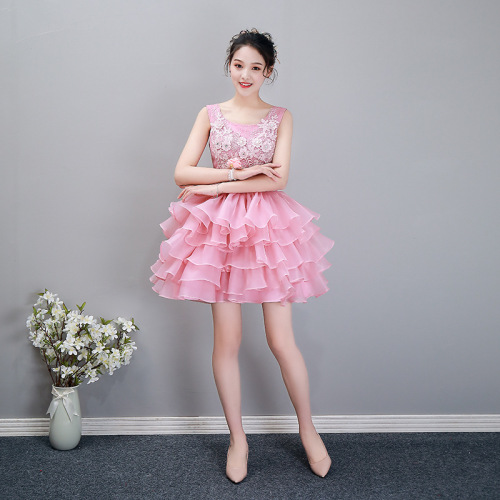 Pink sleeveless princess skirt pengpeng wedding dress performance dress evening dress skirt