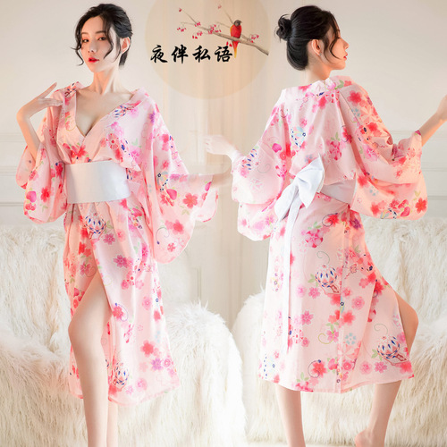 Sexy underwear Japanese kimono women's long catwoman sauna sauna kimono sexy suit seductive ladies chiffon