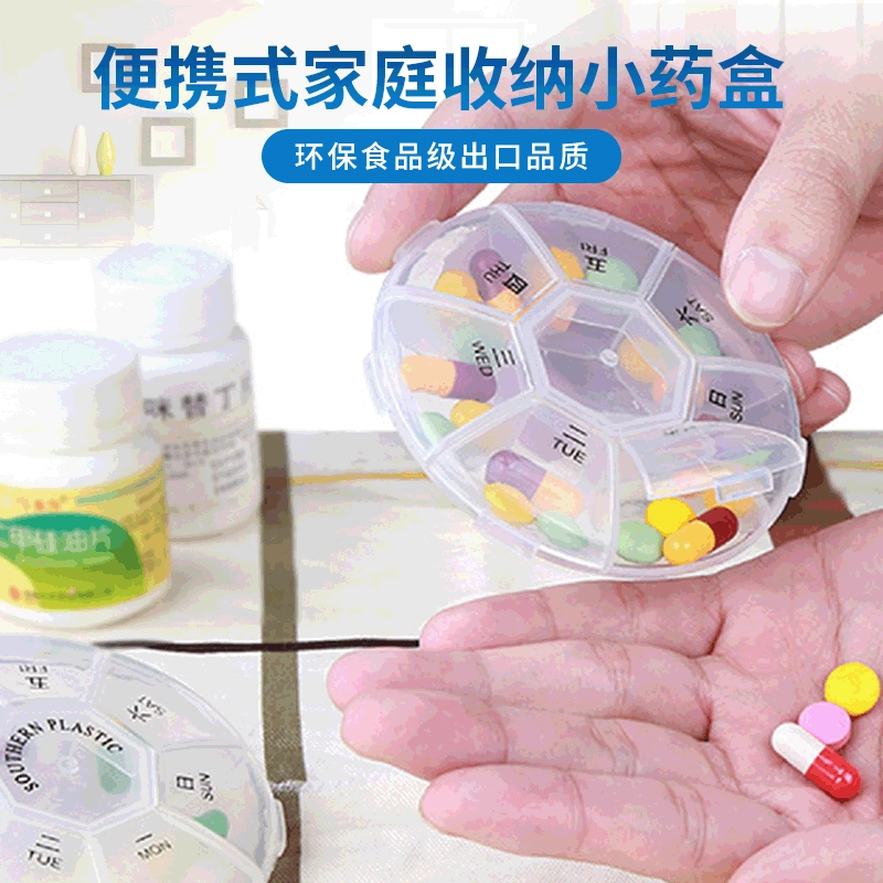 Прямая пластиковая однонедельная коробка для таблеток, упаковка, портативная Пылезащитная 7-дневная дорожная коробка для таблеток, прозрачная круглая маленькая коробка для таблеток