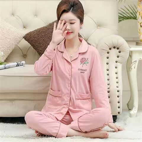 Pijamas mujer primavera y otoño 100% algodón ropa de abrigo de manga larga madre de mediana edad y ancianos Otoño e Invierno traje floral homewear