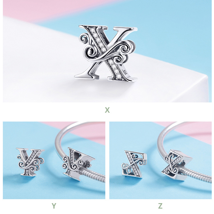 Retro Letter Sterling Silver Inlay Zircon Jewelry Accessories display picture 4