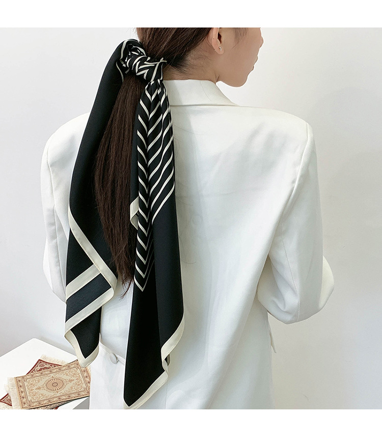 Black And White Stripes Square Silk Scarf display picture 8