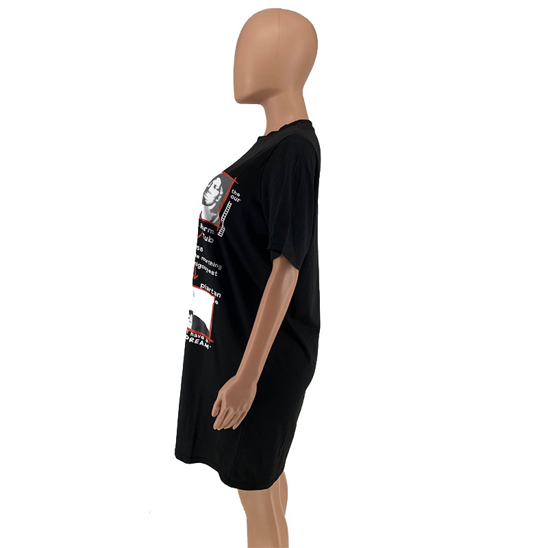 Women Casual Loose Straight Mid Length Short Sleeved Printed T shirt Women
