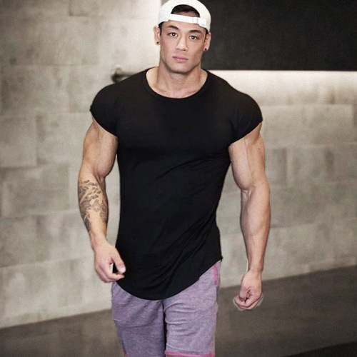 Muscle Brothers new moisture-wicking light panel cross-border T-shirt short-sleeved cotton elastic sports and leisure training tops