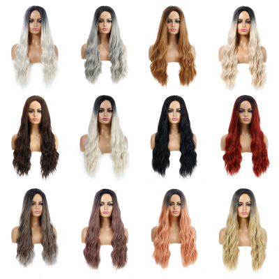 Long curly hair Drama cosplay  Wavy hair Gradient long hair women synthetic  fiber headgear