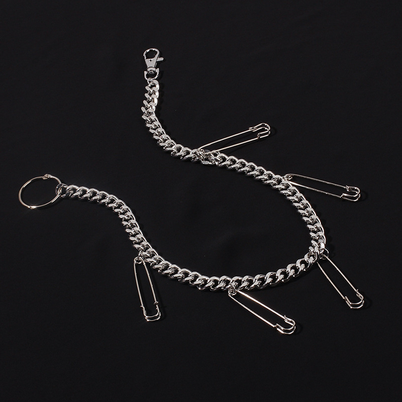 128g Weight Waist Chain Classification Alloy Material Unisex Gender Hip-Hop Style Silver Color New Fashion  Trend Paper Clip  Hip Hop Belt Pants Chain 6