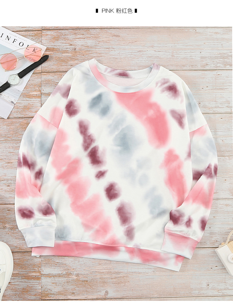 tie-dye mujer otoño nuevo suéter de cuello redondo de manga larga estilo callejero NSSI2390