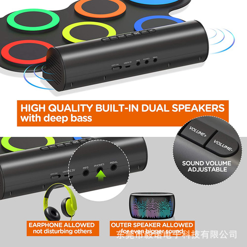 Desktop Portable Colorful Handheld Practice Drum Kit for Beginners Children Electronic Drum Silicone Foldable Jazz Drum