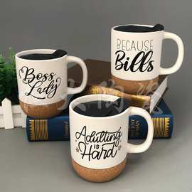 厂家生产出口软木底陶瓷咖啡杯子 礼品广告马克杯 保温水杯