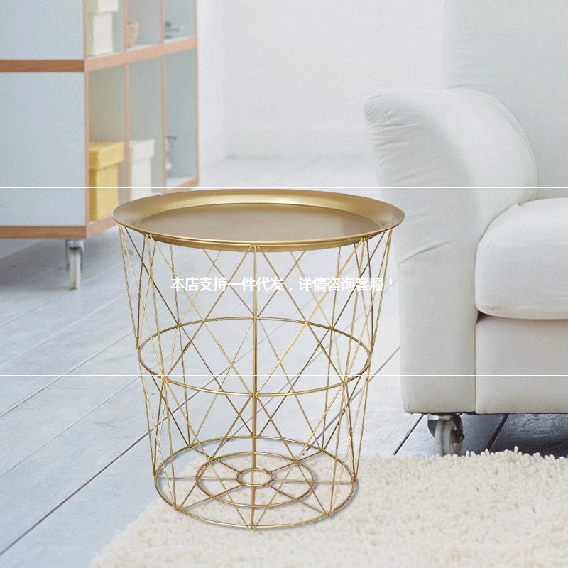 客厅卧室铁艺收纳篮 欧式简约风沙发边几摆件 酒店样板房室内装饰|ms
