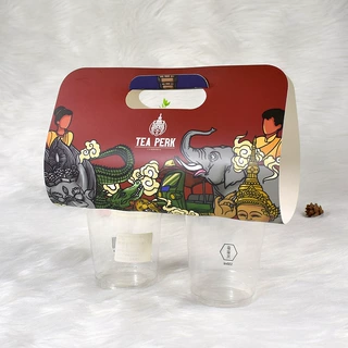 定制出口东南亚奶茶杯托 单杯双杯外卖咖啡杯打包纸托