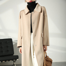 厂家批发一件代发冬季女羊毛大衣韩版翻领宽松型中长双面呢大衣