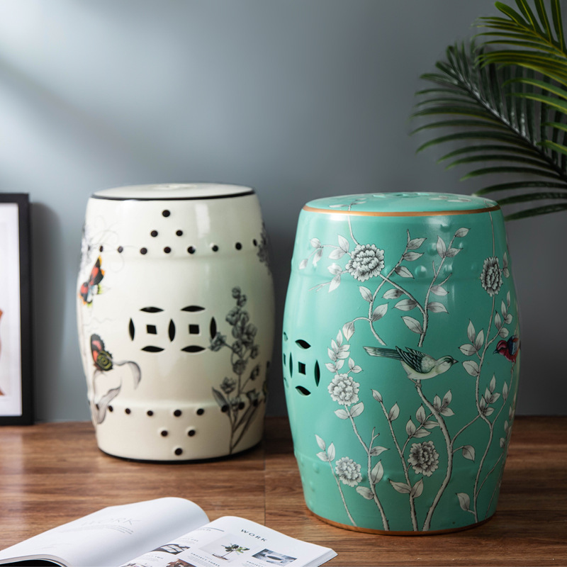 新中式陶瓷鼓凳鼓椅家居客厅复古摆件装饰花台换鞋凳子古椅工艺品