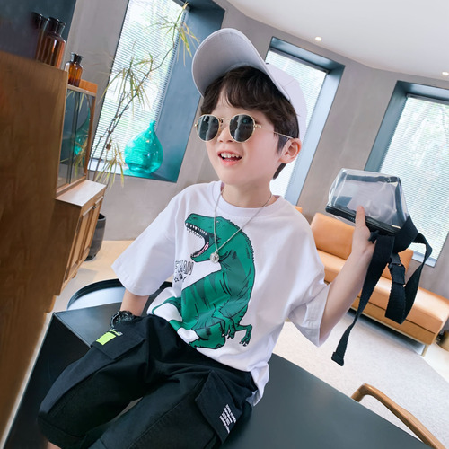 Summer New Boys' Short-Sleeve T-Shirt Children Baby Crew Neck Spandex Top Comfort Base Shirt Middle Child Loose