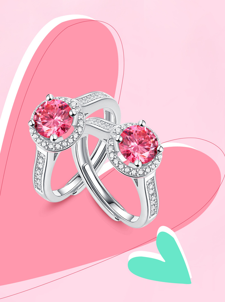 170g Weight Moissanite Inlay Material Open Ring Classification 925 Sterling Silver Moissanite Colorful Open Ring