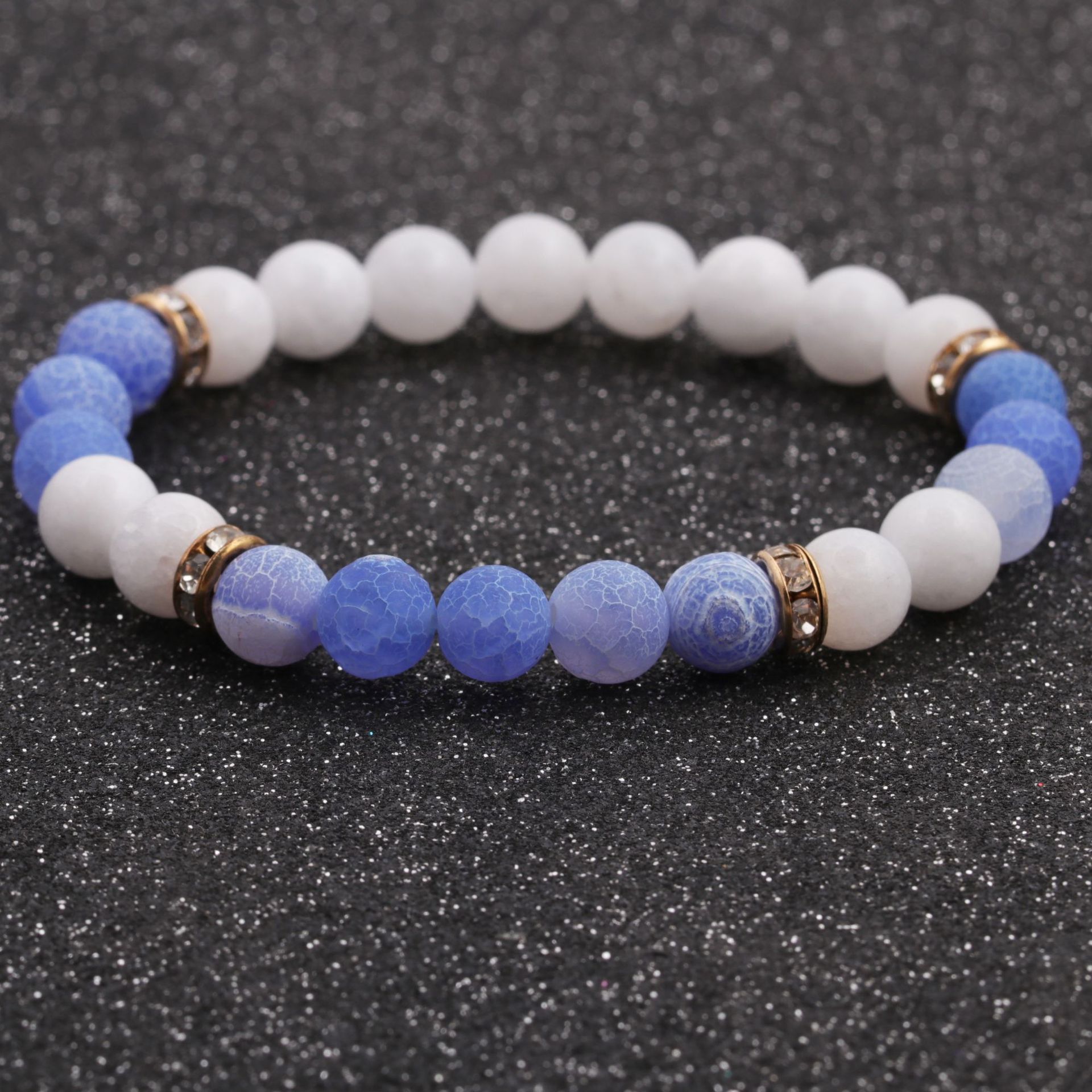 New Hot-selling Accessories 8mm Porcelain White Stone Weathered Stone Beaded Copper Bracelet display picture 5