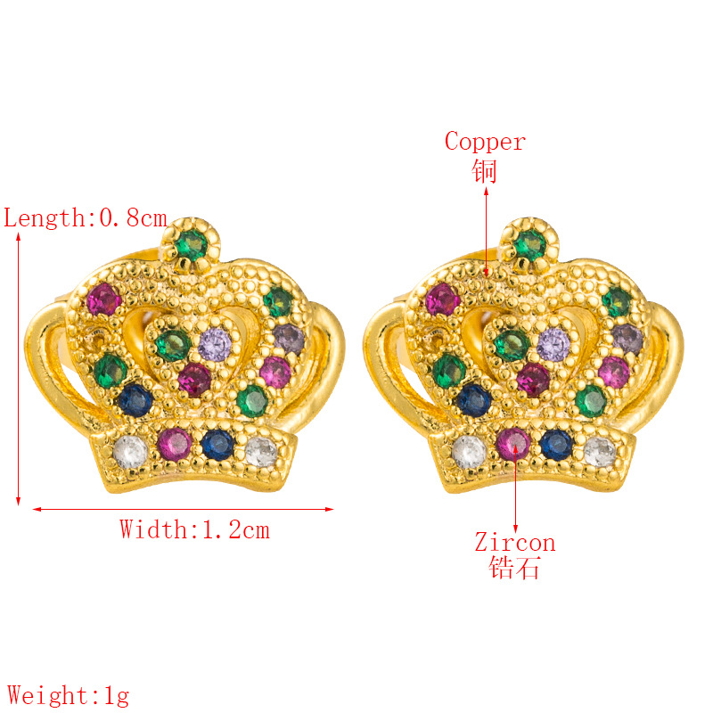 Nouveau Cuivre Plaqué 18 K Or Couronne Dames Boucles D&#39;oreilles Avec Des Boucles D&#39;oreilles En Zircon De Couleur Boucles D&#39;oreilles De Mode En Gros Nihaojewelry display picture 1