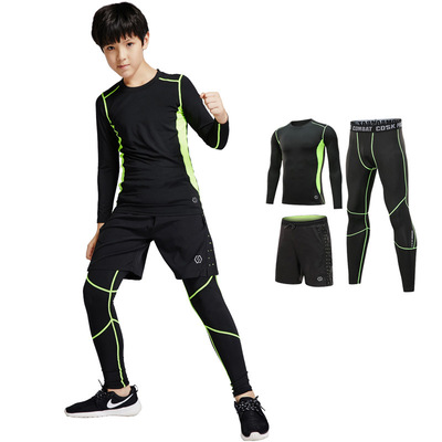 儿童紧身衣套装跑步紧身衣训练服篮球足球运动短裤紧身衣三件套|ms