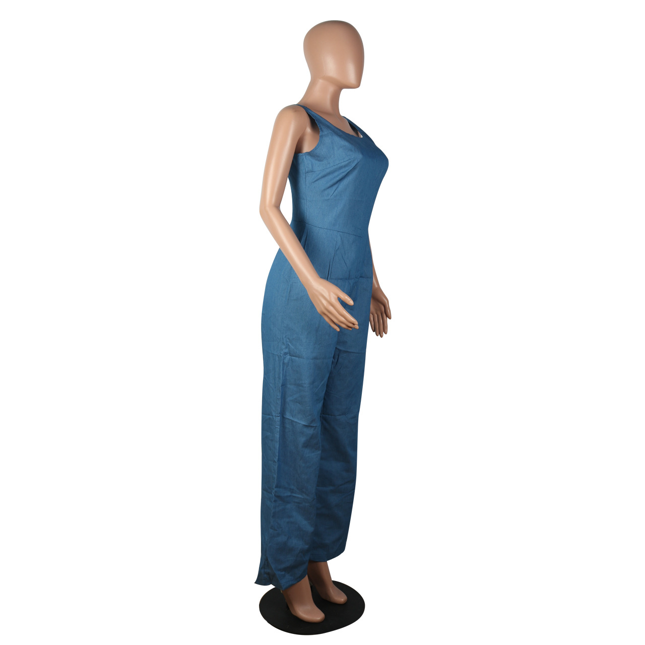 Boutique Casual Denim Solid Color Vest Backless Jumpsuit