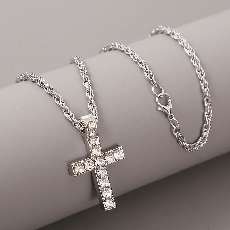 European Hip Hop Hip Hop Long Cross Necklace Alloy Spot Drill Hip Hop Trend Pendant Jewelry display picture 7