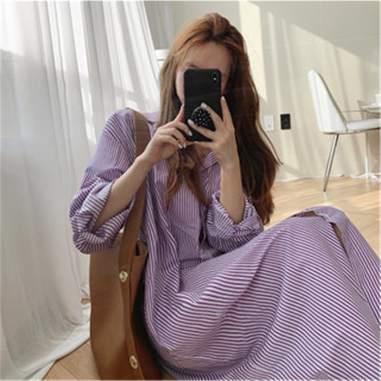C781-Striped Shirt Dress Women's Summer Design Sense Niche Foreign Style Loose Super Long Knee-over Large Edition Shirt C781-Striped Shirt Dress Women's Summer Design Sense Niche Foreign Style Loose Super Long Knee-over Large Edition Shirt
