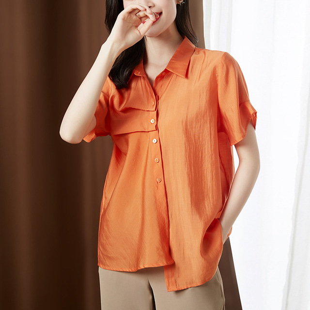 Women’s chiffon shirt lapel Korean version irregular fashion all kinds of short sleeve shirt