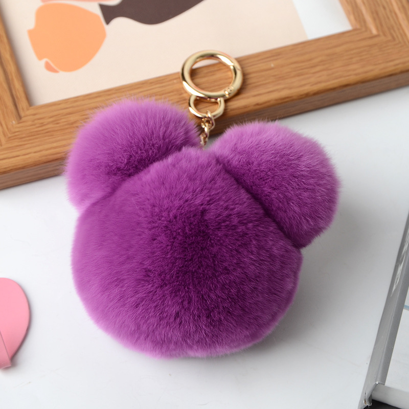 新款獭兔毛米奇皮草小熊猫头包包挂件钥匙扣毛绒可爱少女心