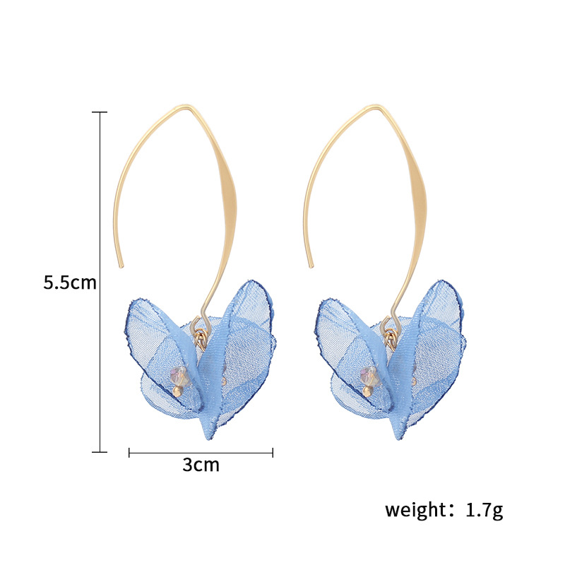 4g Weight Earrings Classification Housewarming, Anniversary, Business, Wedding, Travel, Birthday, Festival Occasion Alloy Material Flower Pattern Women'S Gender Sweet Style Rose Red, White, Beige, Pink, Red, Green, Blue, Yellow, Black Color Korean Summer New Lace Mesh Flower Earrings Color Petal Earrings Wholesale Nihaojewelry 无