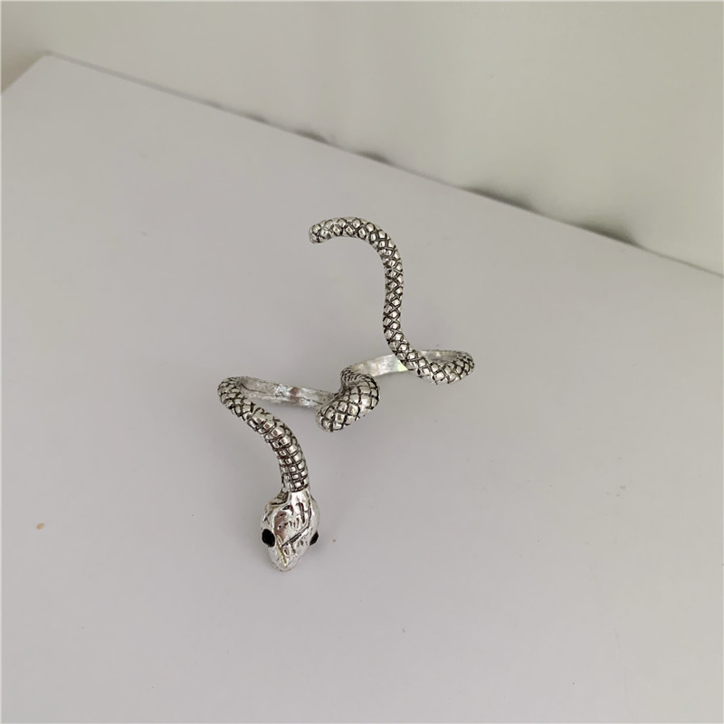 retro antique silver snake totem gemstone diamond exaggerated opening bracelet