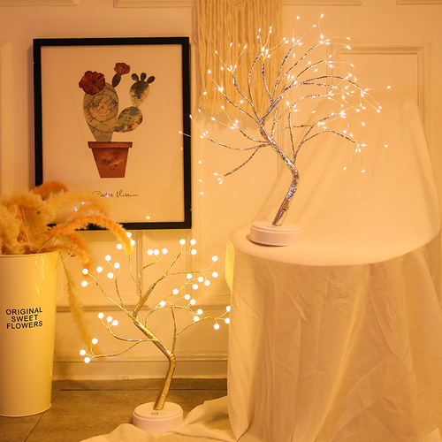 亚马逊创意led珍珠树灯满天星触摸礼物卧室圣诞装饰小夜灯