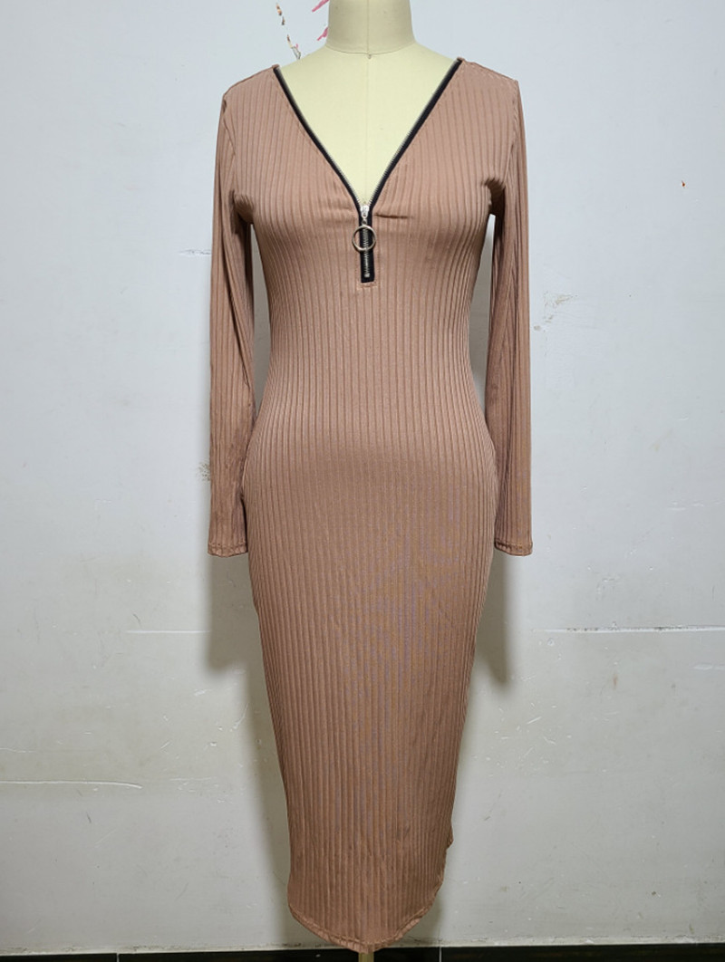 Women's Sweater Dress Casual Elegant V Neck Long Sleeve Solid Color Midi Dress Daily Street display picture 8