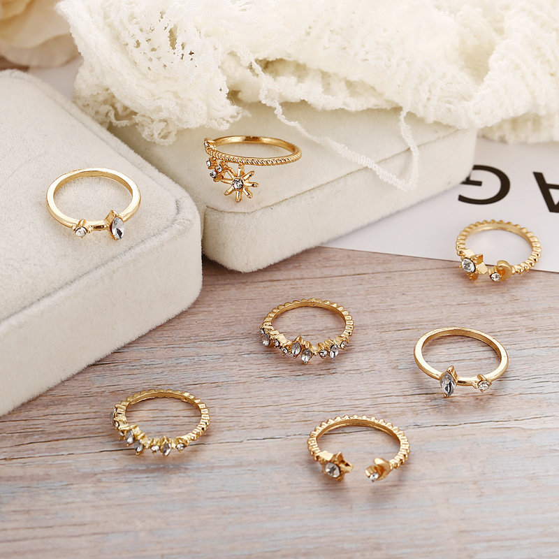 Star Moon Ring Set 7 Piece Set Creative Retro Simple Joint Ring Wholesale Niihaojewelry display picture 6