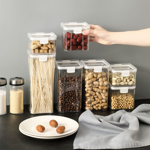 Kitchen sealed jars square transparent snacks dried fruits fresh-keeping jars grain food storage jars factory direct sales