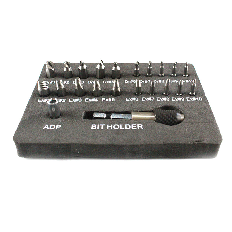 Extractor roto de alambre de acero de alta velocidad de 22 piezas Extractor de tornillo de cabeza rota herramienta de reparación de extracción de tornillo de giro dañado