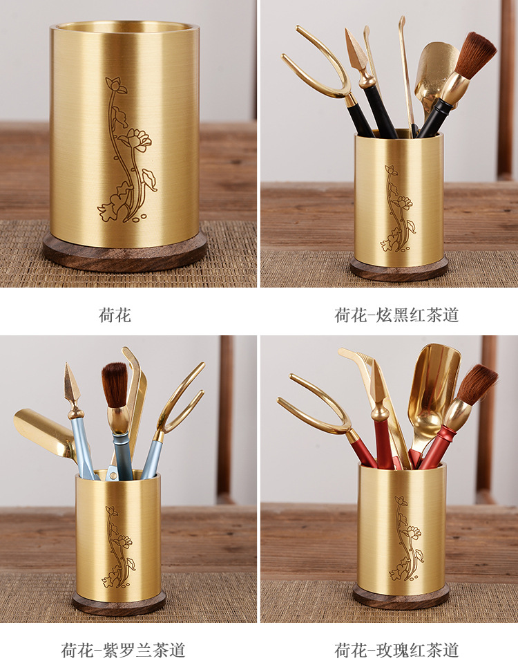 茶具 茶道2-筒黄铜和黑檀木-配件铜铝结合材质_09