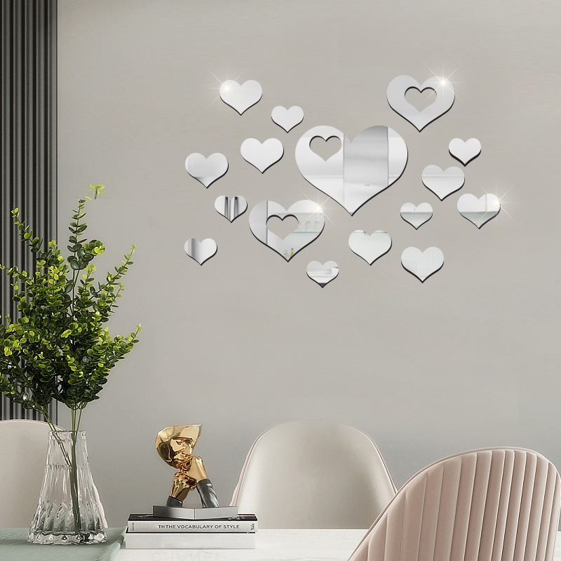 Juego De Pegatinas De Pared De Espejo Acrílico En Forma De Corazón display picture 7