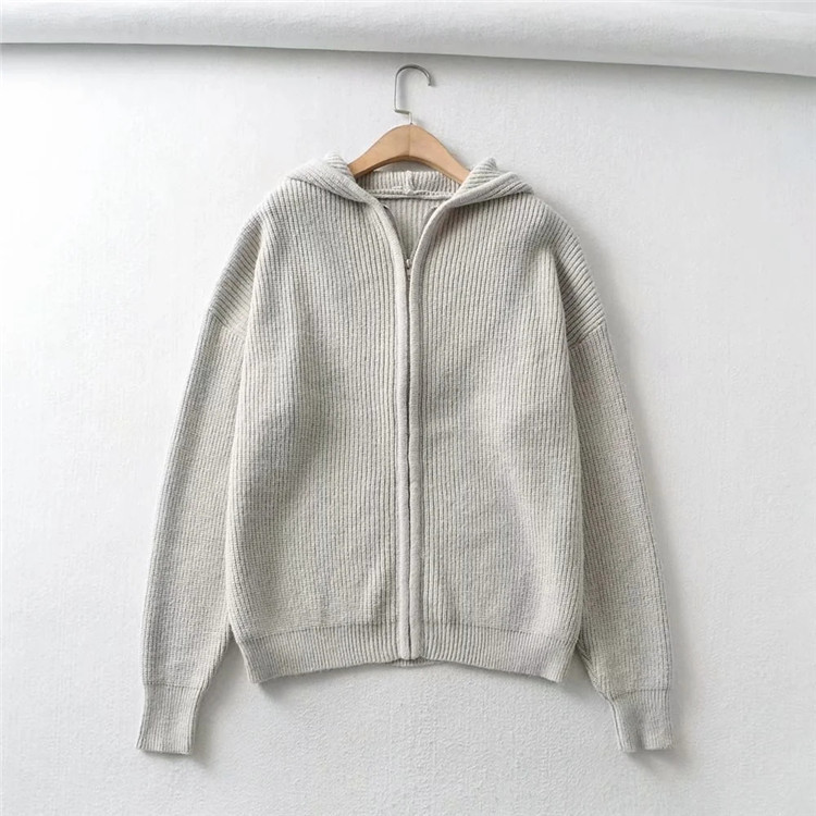 thick loose and thin hooded gray sweater cardigan NSLD11662