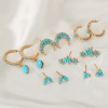 Retro minimalistic metal turquoise brand earrings, European style, internet celebrity, wholesale