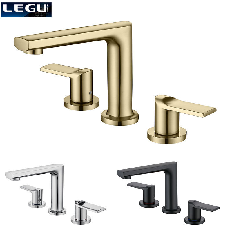 Split Basin Faucet Three-Hole Bathroom Cabinet 8-Inch Washbasin Dual-Handle Hot and Cold Water Faucet Washbasin Matte Black