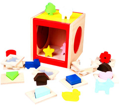 Children's Wooden Shape & Color Recognition Building Blocks, Intelligence Box Puzzle, Touch-and-Feel Board, Memory Training, Educational Toy