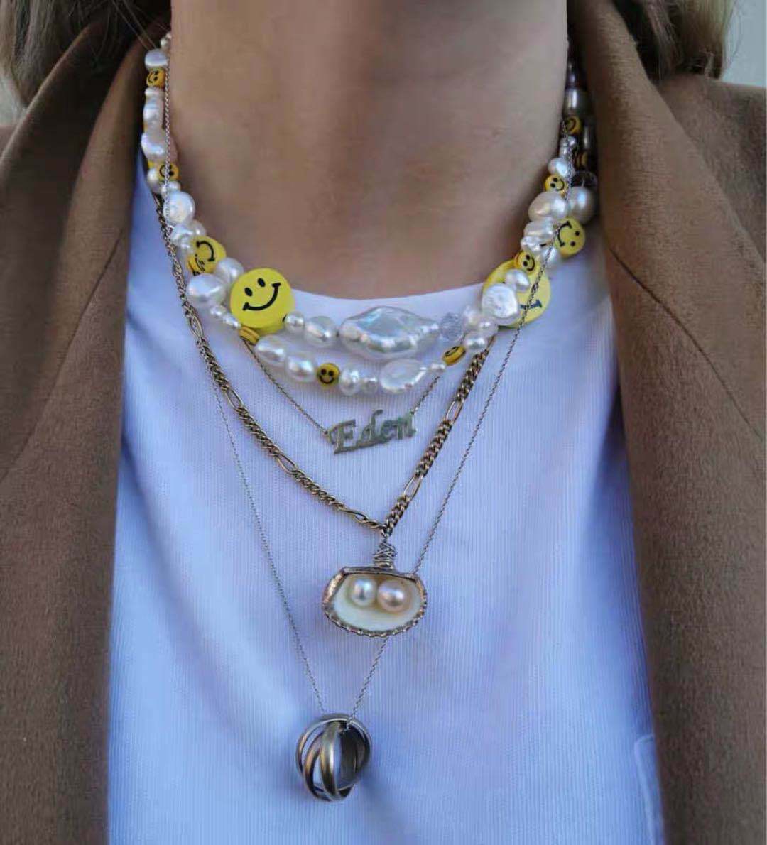 Baroque Pearl Necklace Yellow Smiley Necklace Irregular Smile Korean Style Clavicle Chain Wholesale Nihaojewelry display picture 12