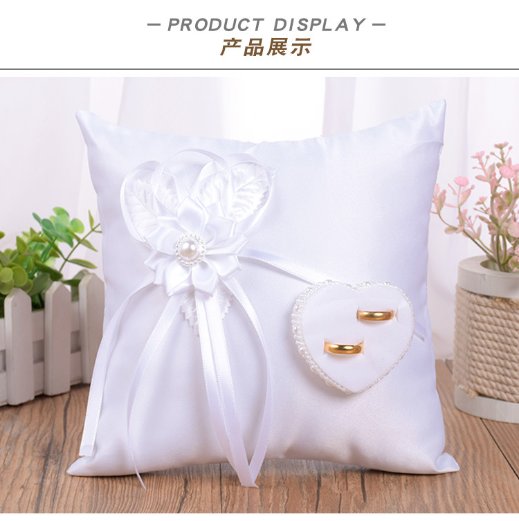 New creative white wedding ring pillows, camellia accessories, square ring boxes, bride and groom ring holders, wholesale wedding supplies detail image 7