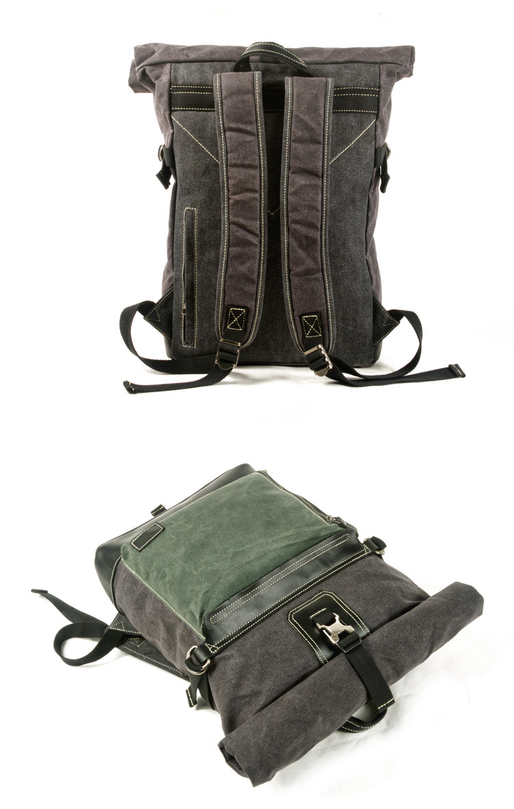 Canvas & Leather Backpack Bag Grey, Green
