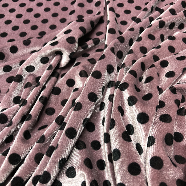 厂家秋冬季丝绒数码印花面料时尚女装波点韩国绒涤氨纶针织印花布