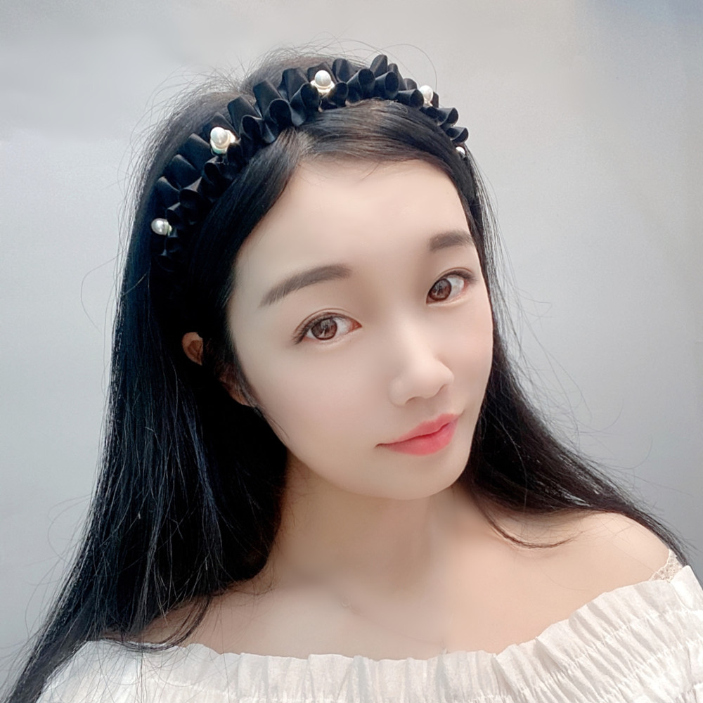 Korean Fashion  Pearl  Black Fold Ribbon Headband display picture 11