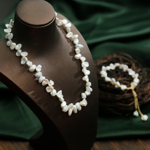 14K package gold color fresh water shaped pearl necklace broken silver Fashion necklace clavicle chain bracelet wholesale